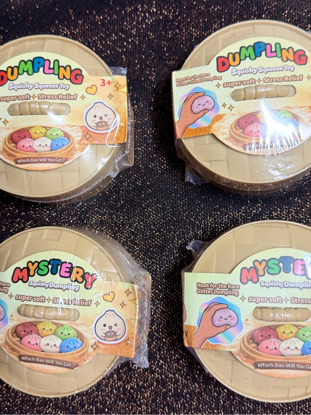 Lot of 4 Squishy Mystery Dumpling Squeeze Toys - Blind Packs - New & Sealed